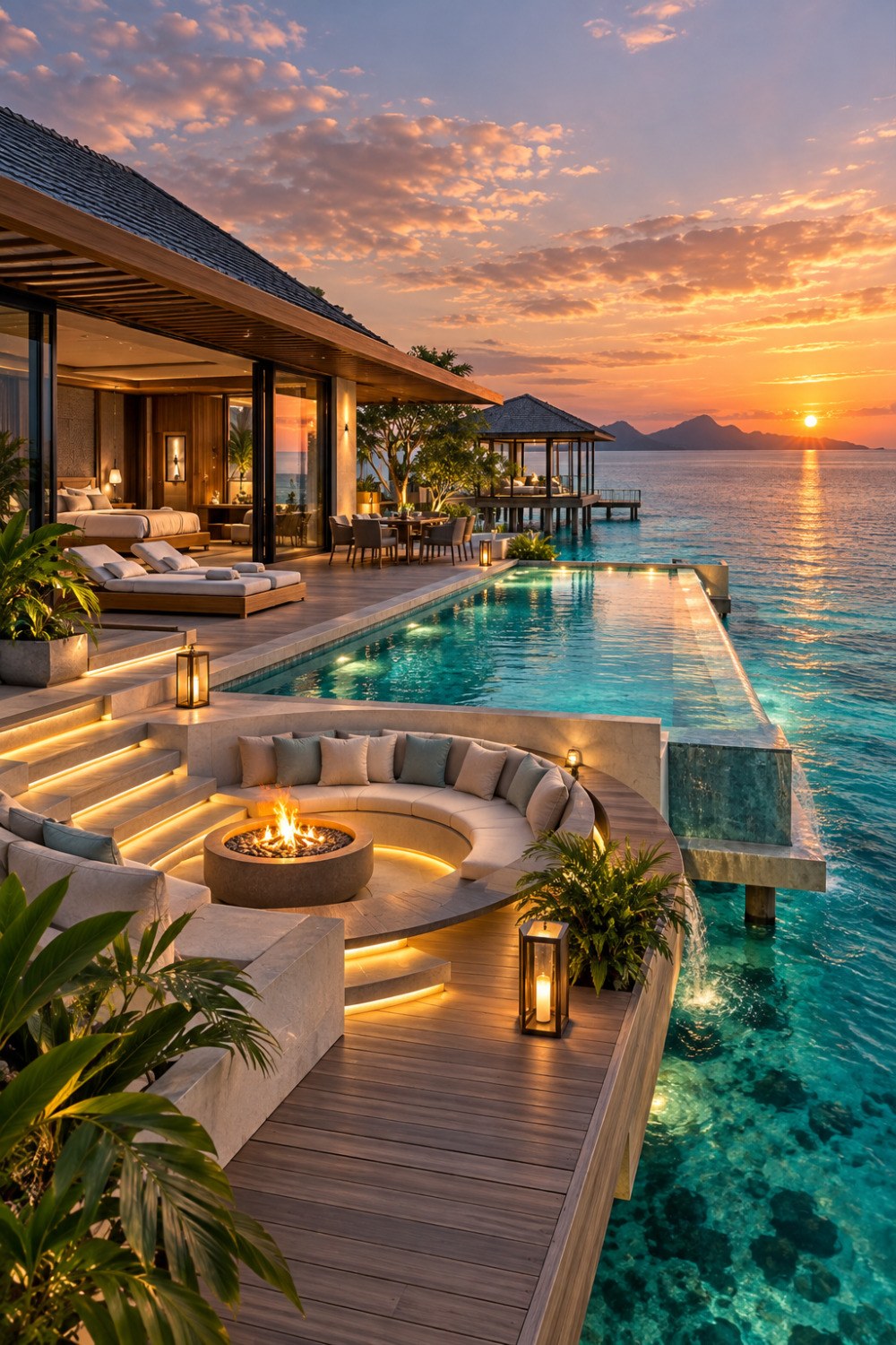 Sunset Overwater Villa with Infinity Pool and Fire Lounge