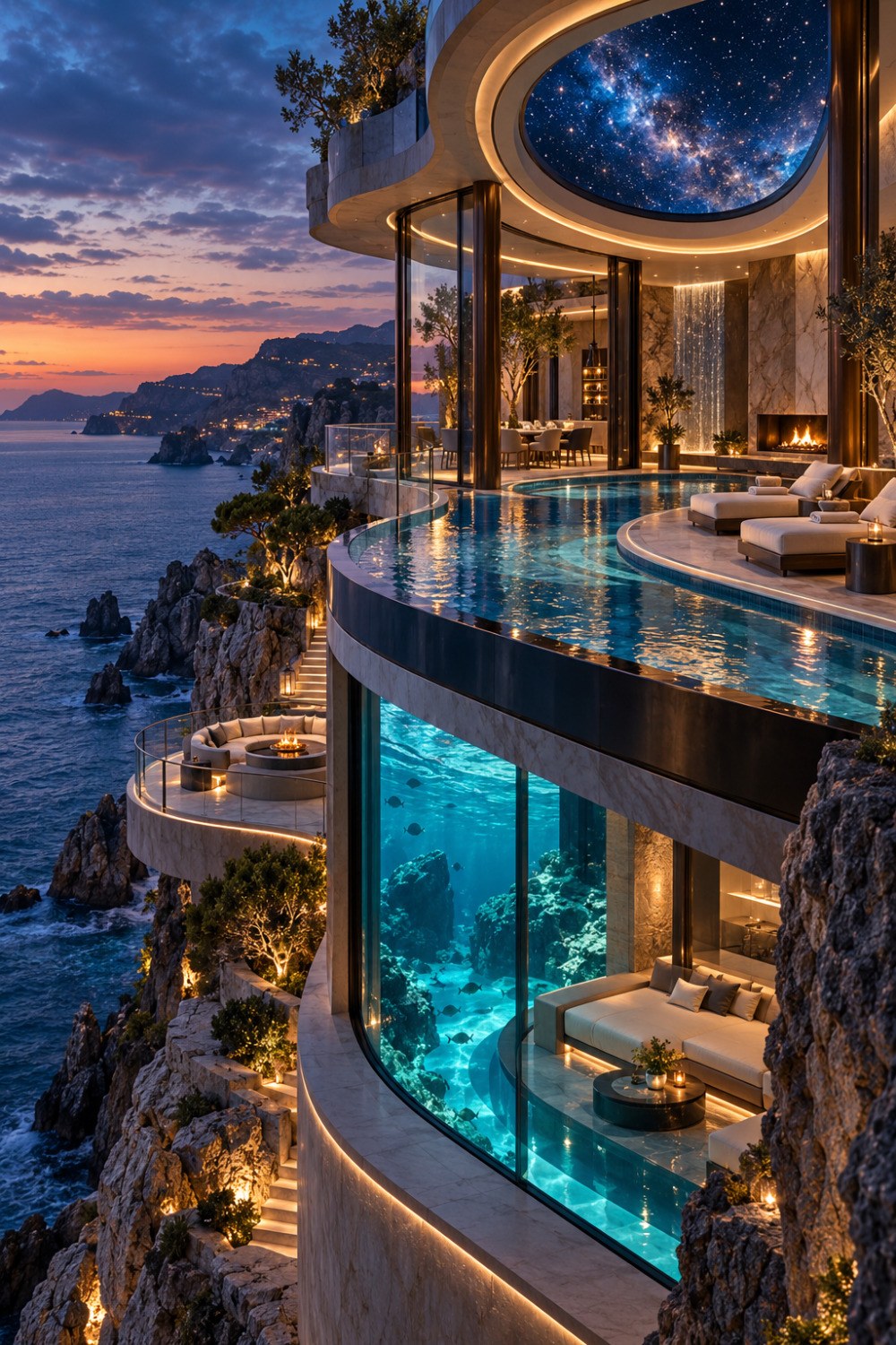 AI-Generated Cliffside Villa with Infinity Pool and Underwater Lounge