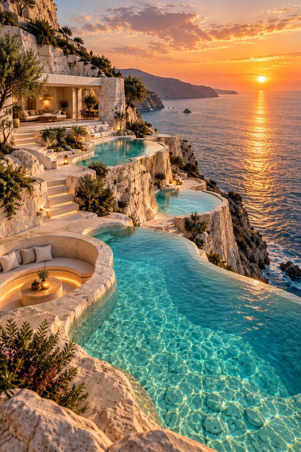 Cliffside Infinity Pool Villa at Golden Hour