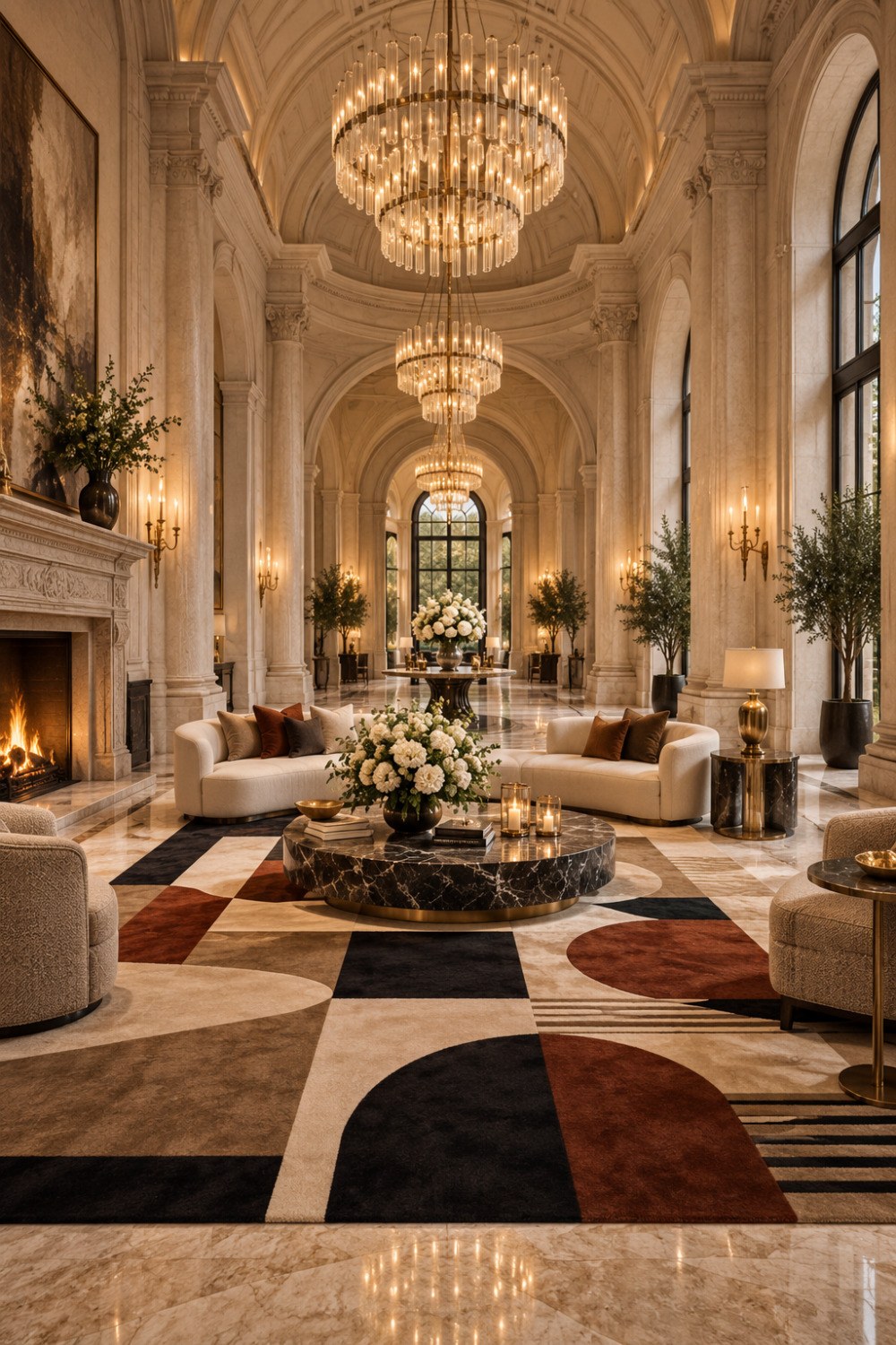 AI-Generated Grand Luxury Salon with Sculptural Chandeliers