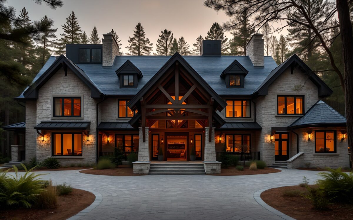 AI-generated Front Exterio scene from Granite Hearth Country Estate.