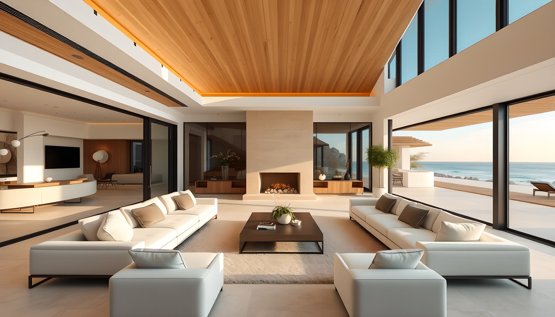 AI-generated Living Room scene from Sea Glass Beach House.