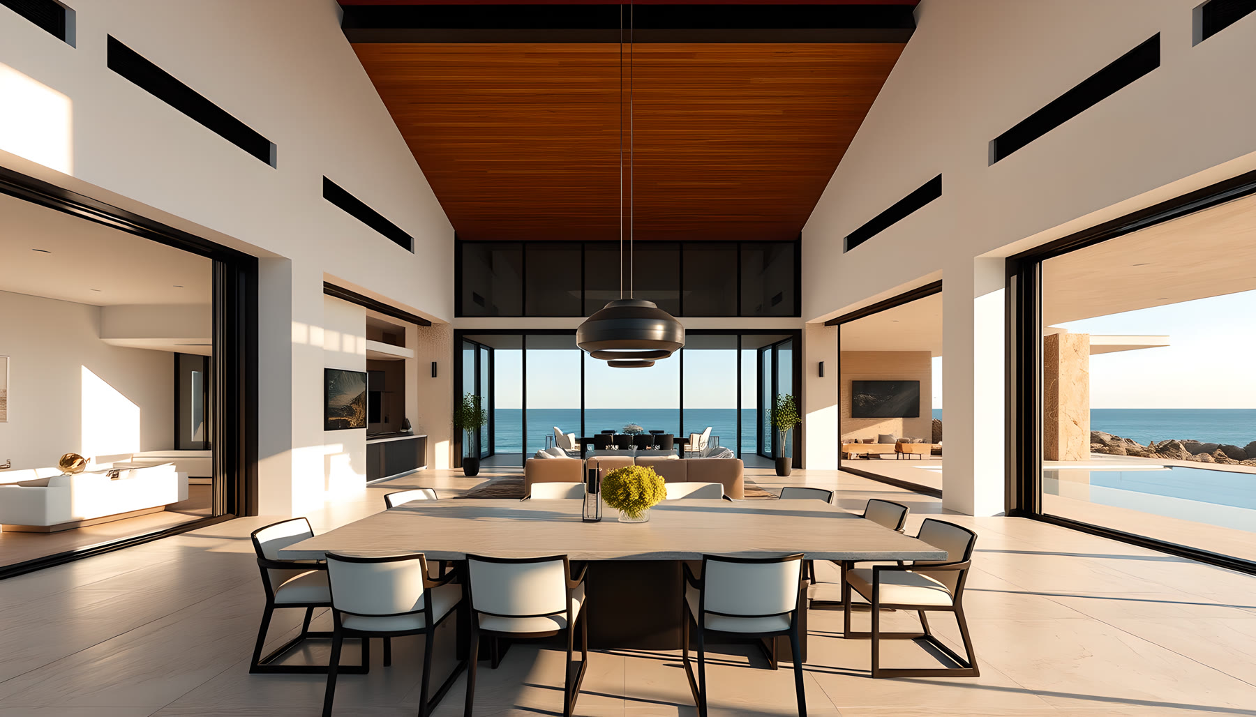 AI-generated Dining Room scene from Sea Glass Beach House.
