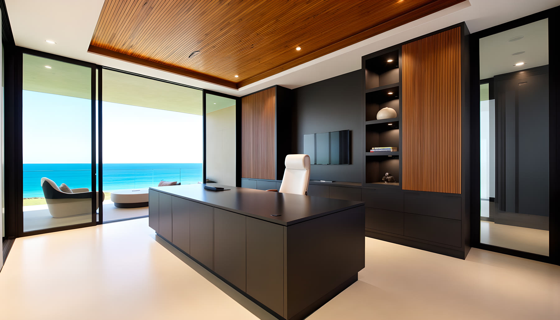 AI-generated Home Office scene from Sea Glass Beach House.