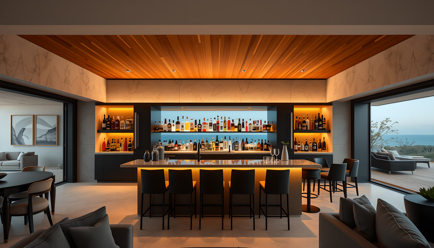 AI-generated Bar scene from Sea Glass Beach House.