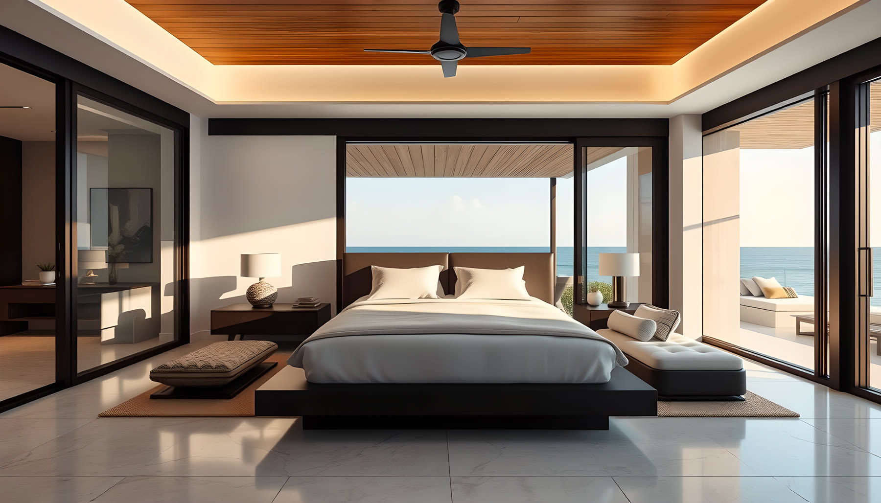 AI-generated Primary Bedroom scene from Sea Glass Beach House.