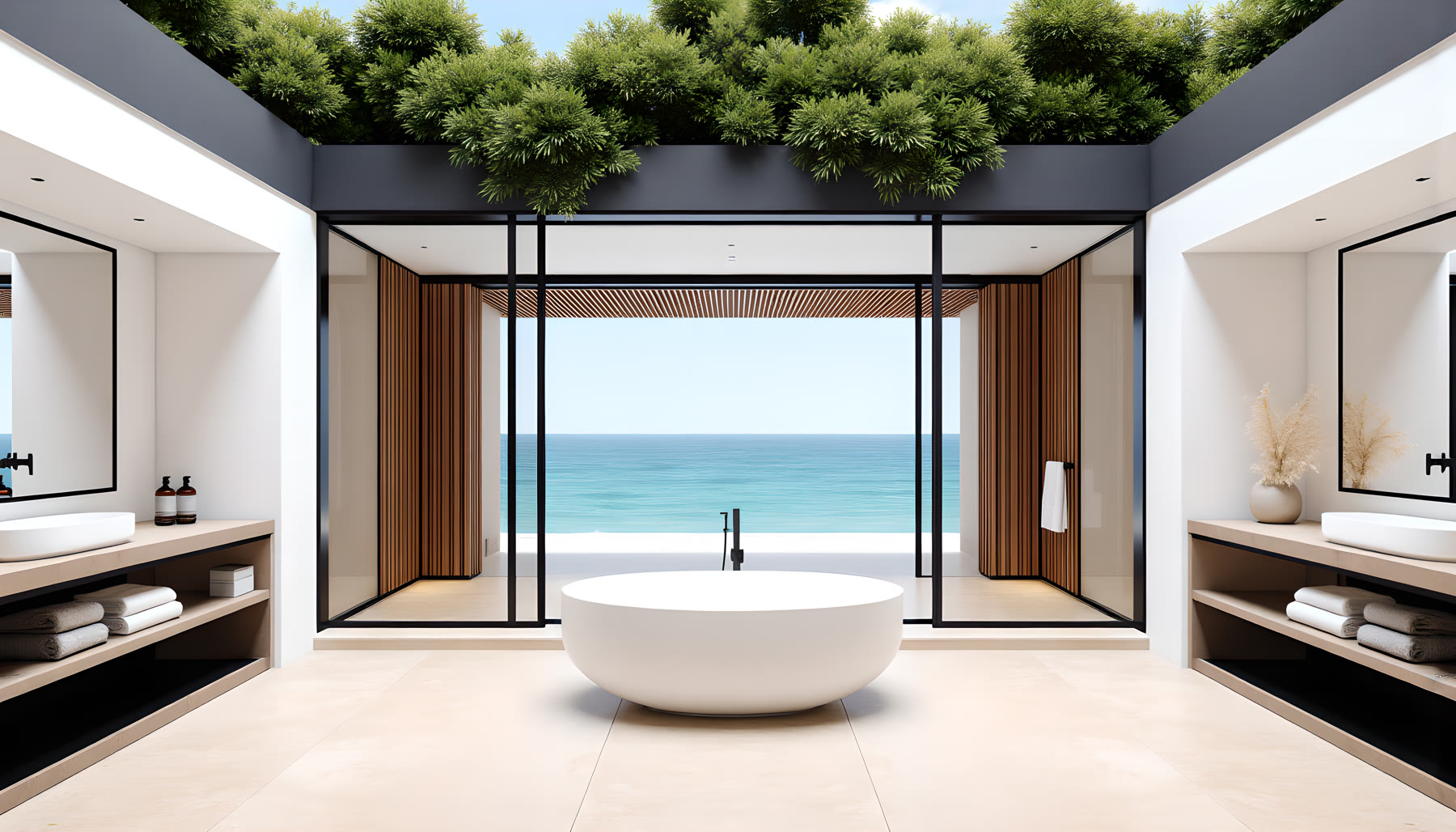AI-generated Primary Bathroom scene from Sea Glass Beach House.