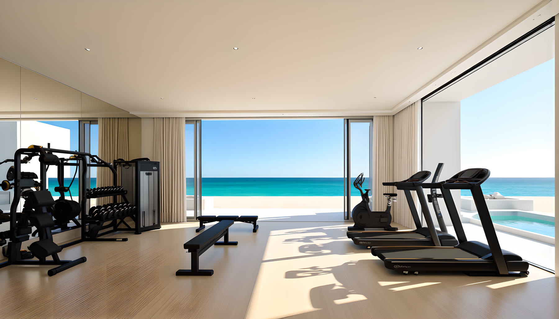 AI-generated Gym scene from Sea Glass Beach House.