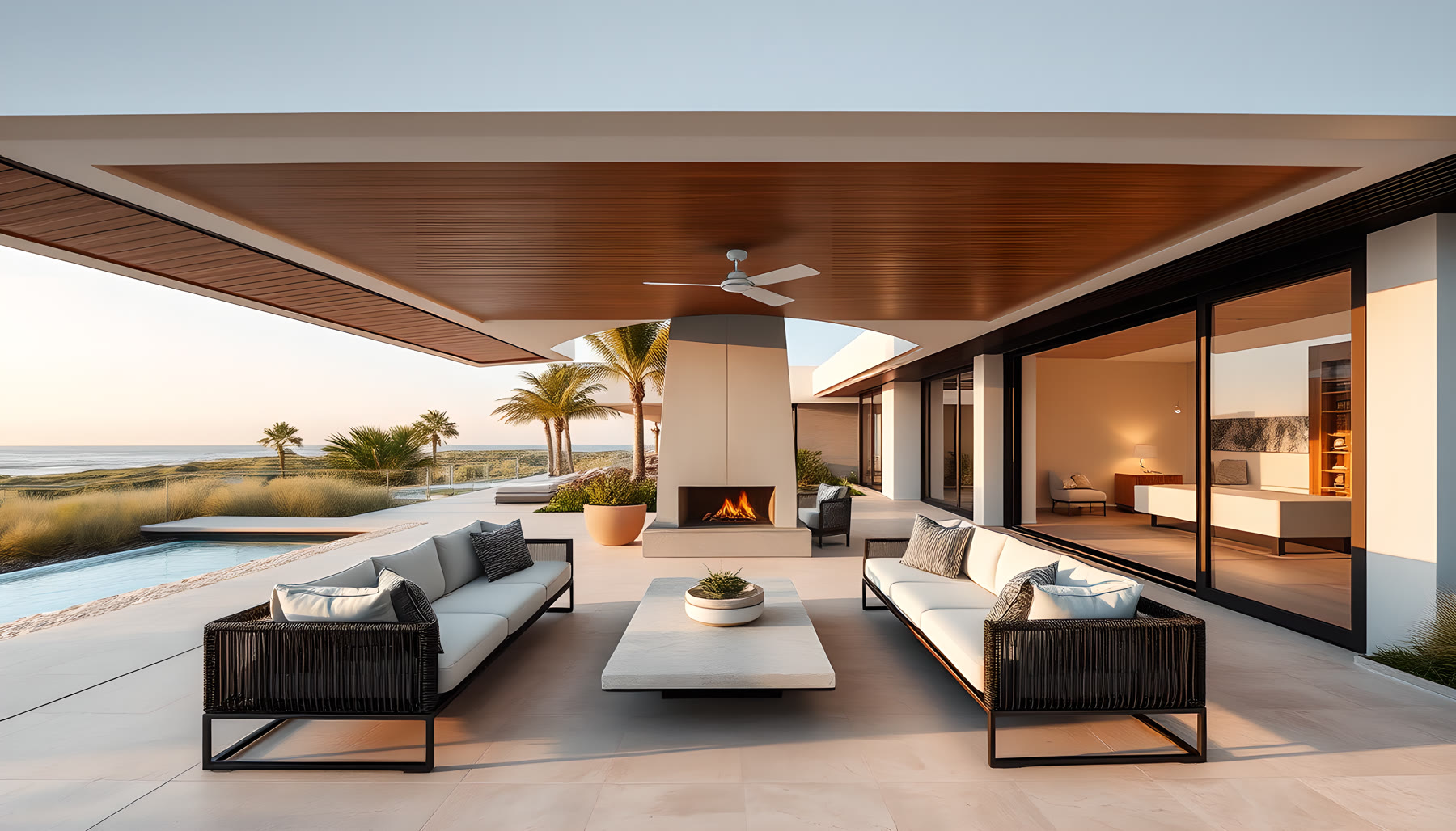 AI-generated Outdoor Living Room scene from Sea Glass Beach House.