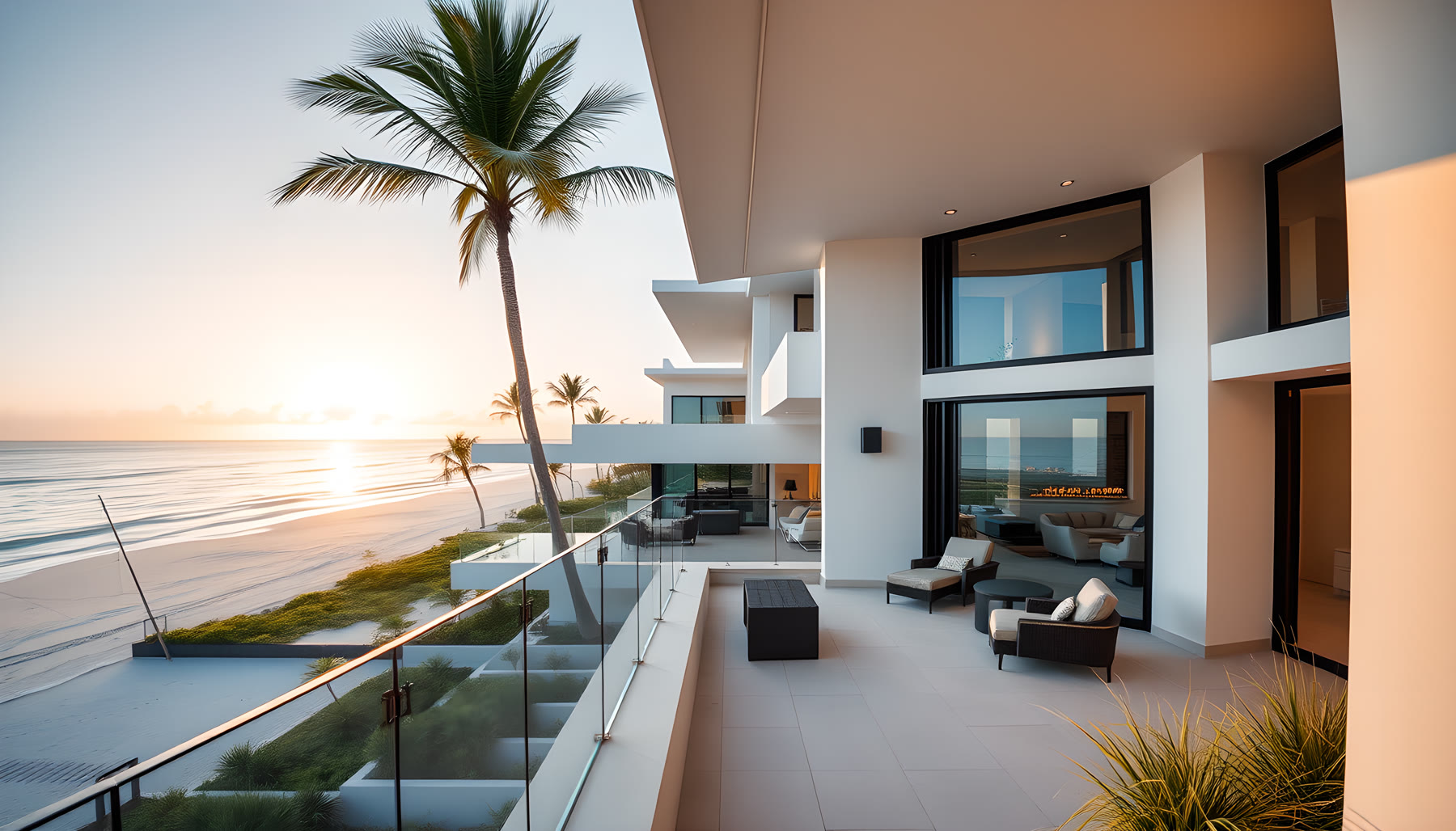 AI-generated Balcony scene from Sea Glass Beach House.