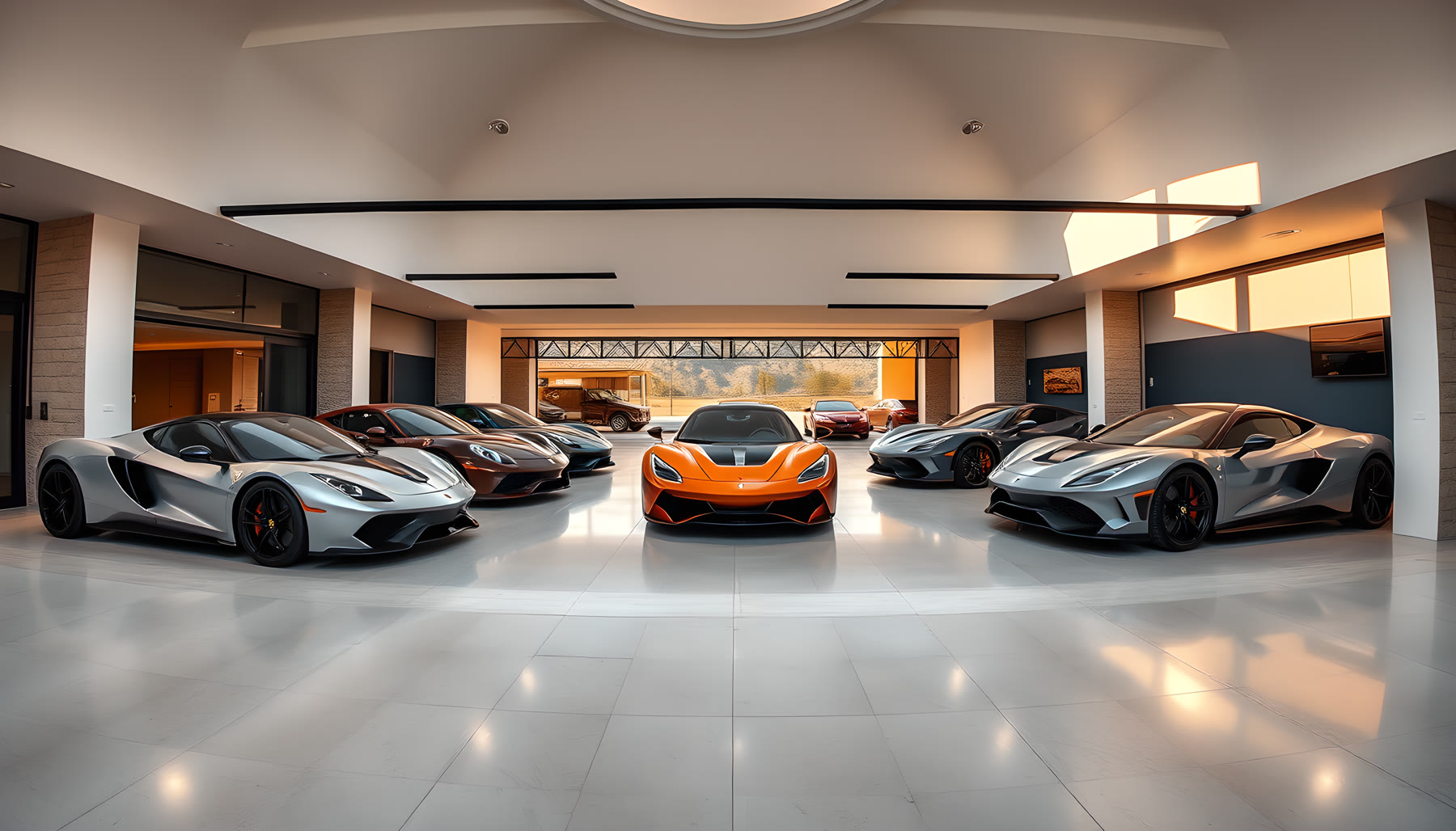 AI-generated Supercar Garage scene from Sea Glass Beach House.
