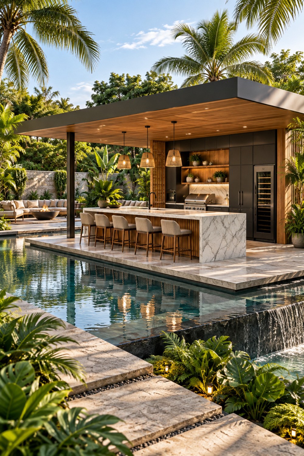 Tropical Poolside Kitchen Pavilion | AI Luxury Architecture