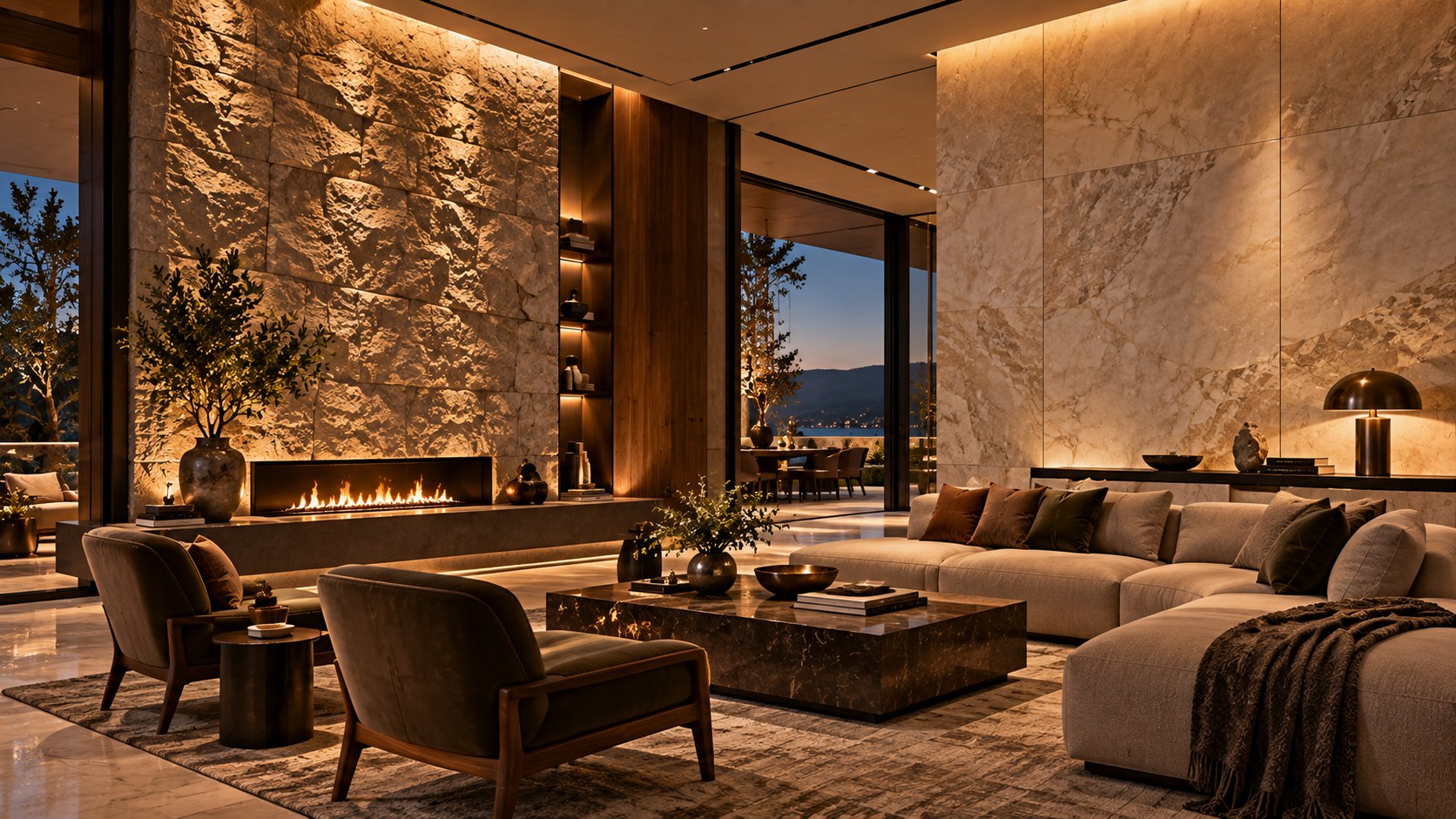 Grazing light reveals textured stone while broad soft light preserves veining on smooth honed slabs.